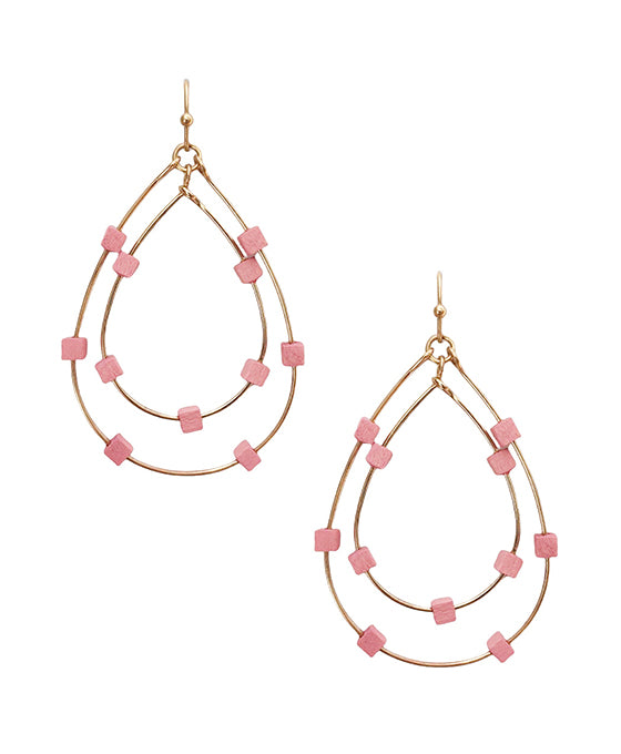 Metal Wire Dbl Teardrop w/ Beads Earring