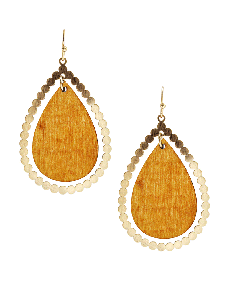 Teardrop Metal & Wood Earring