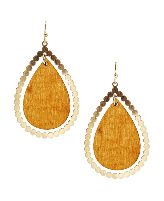 Teardrop Metal & Wood Earring