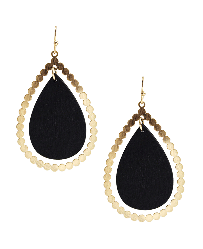 Teardrop Metal & Wood Earring