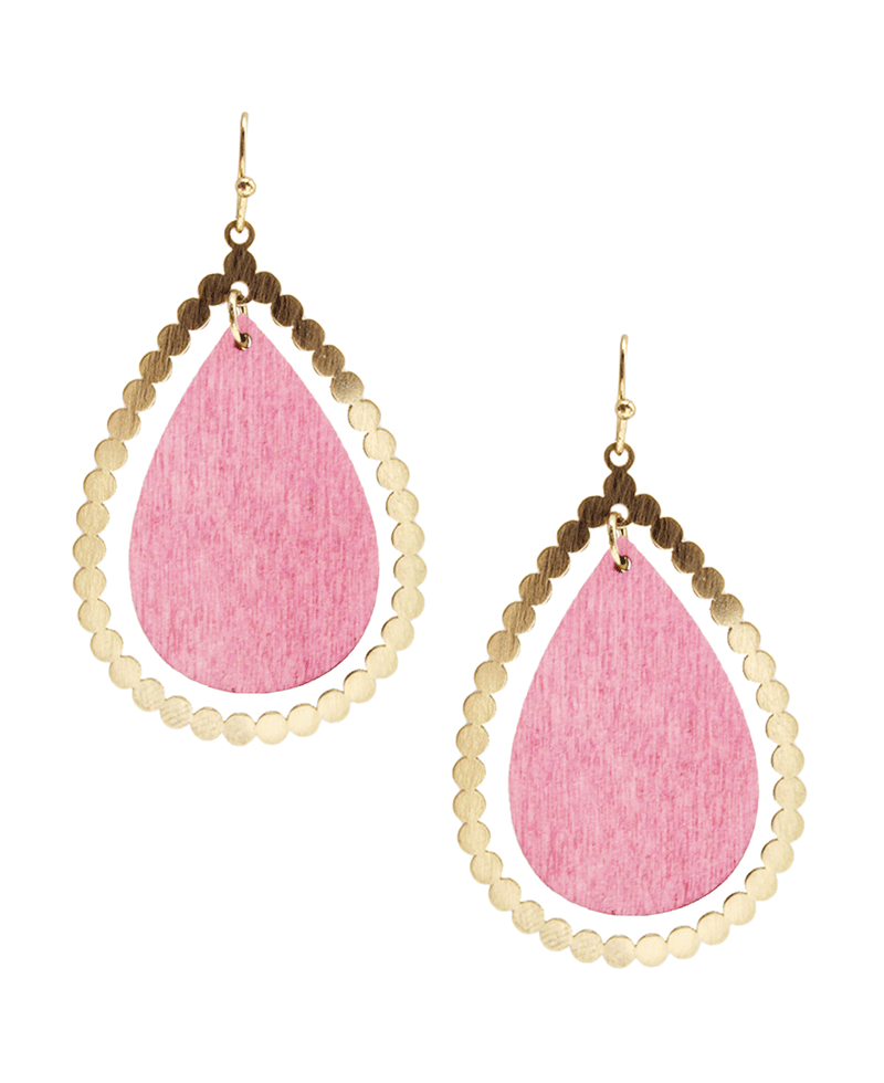 Teardrop Metal & Wood Earring