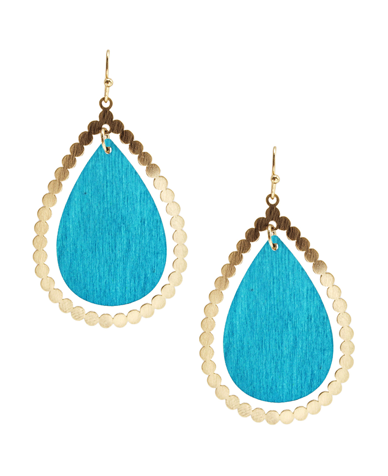 Teardrop Metal & Wood Earring