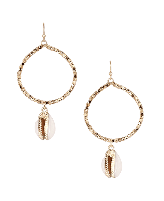 Shell Drop Metal Beads Round Earring
