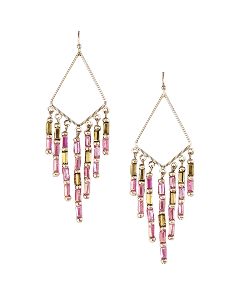 Wire Rhombus Shape w/ Dangle Beads Earring