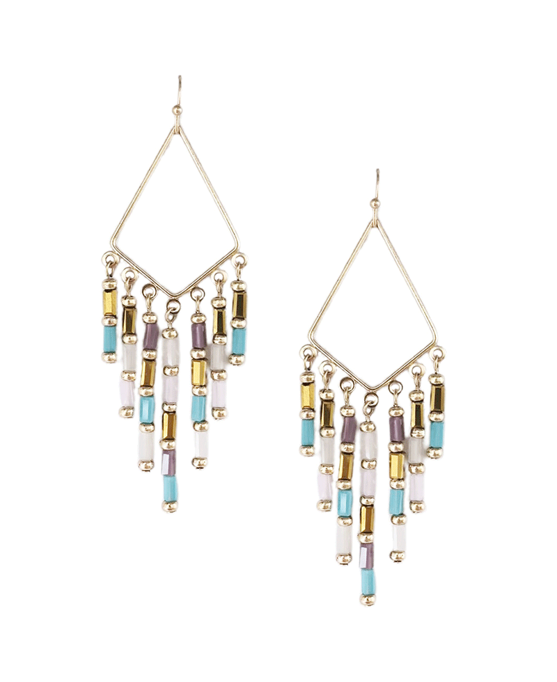 Wire Rhombus Shape w/ Dangle Beads Earring