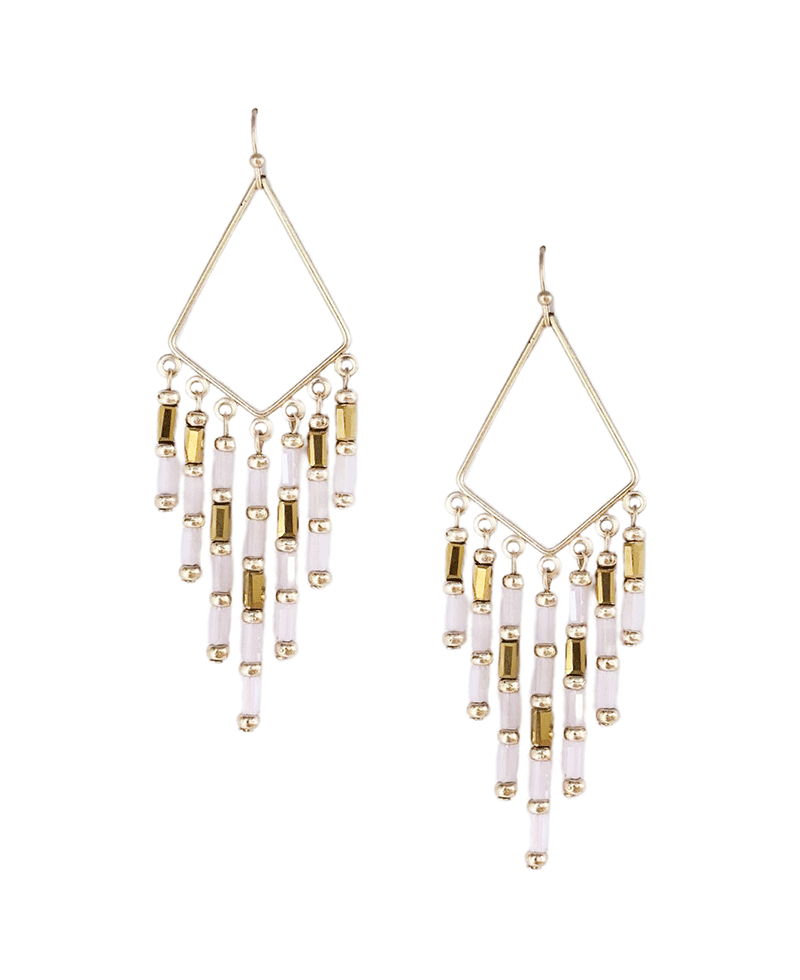 Wire Rhombus Shape w/ Dangle Beads Earring