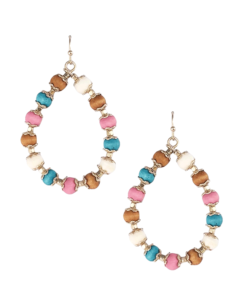 Wood Beads w/ Metal Deco Teardrop Earring