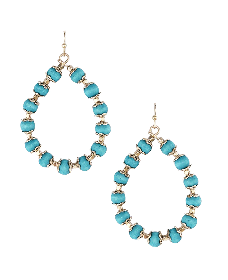 Wood Beads w/ Metal Deco Teardrop Earring