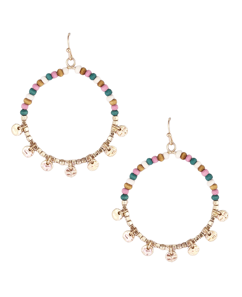 Multi Bead w/ Tied Disk Round Earring