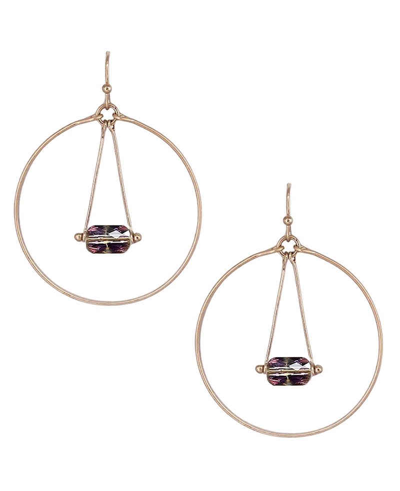 Wire Circle w/ Drop Stone Earring