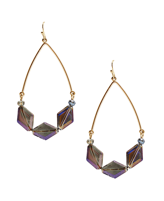 Triple Cube Stone Wire Earring