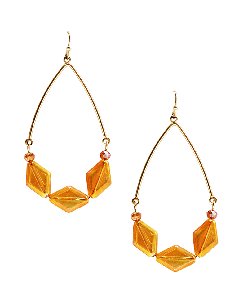 Triple Cube Stone Wire Earring