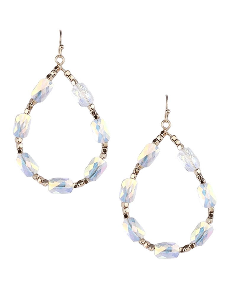 Metal Beads w/ Glass Stone Teardrop Earring