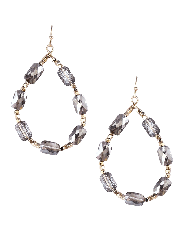 Metal Beads w/ Glass Stone Teardrop Earring