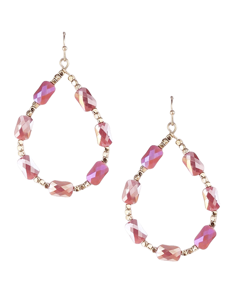 Metal Beads w/ Glass Stone Teardrop Earring