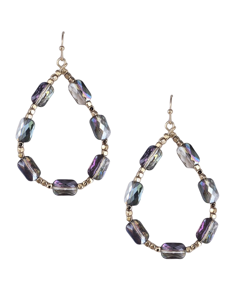 Metal Beads w/ Glass Stone Teardrop Earring