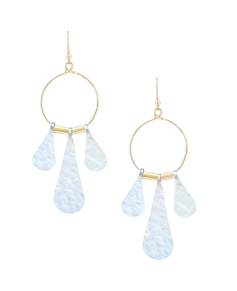 Wire Round w/ Water Drop Shapes Earring