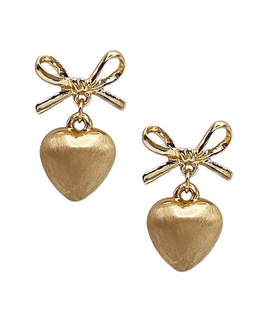 Metal Ribbon & Heart Post Earring