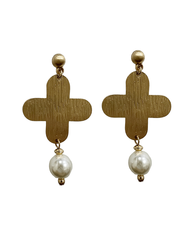 Cross & Pearl Drop Post Earring