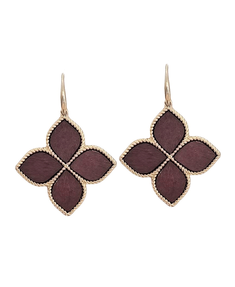 Wooden Clover Shape Earring