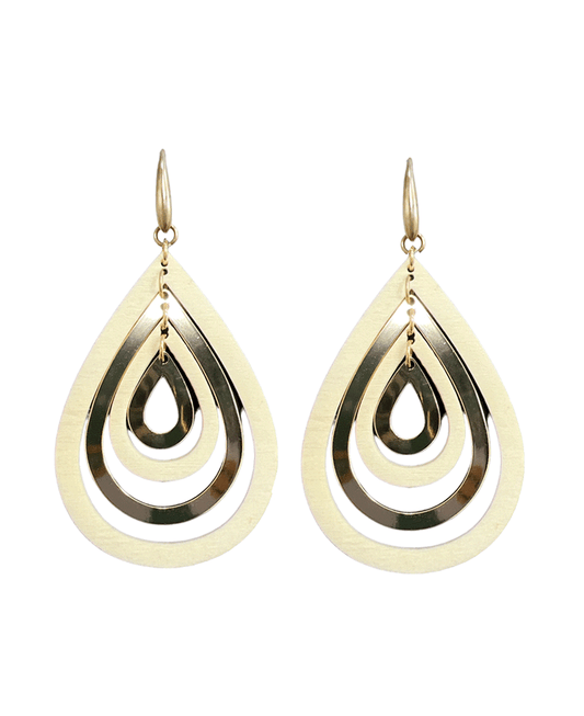 Layered Wood & Metallic Teardrop Earring
