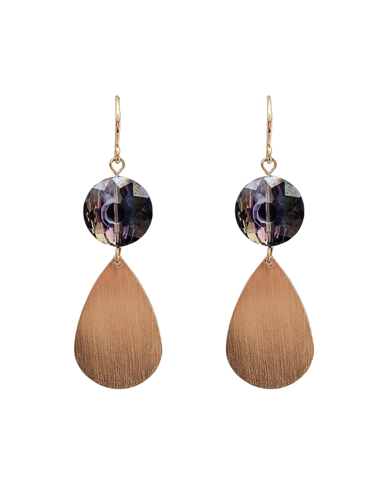 Wooden Teardrop w/ Crystal Earring