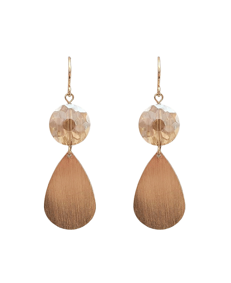 Wooden Teardrop w/ Crystal Earring