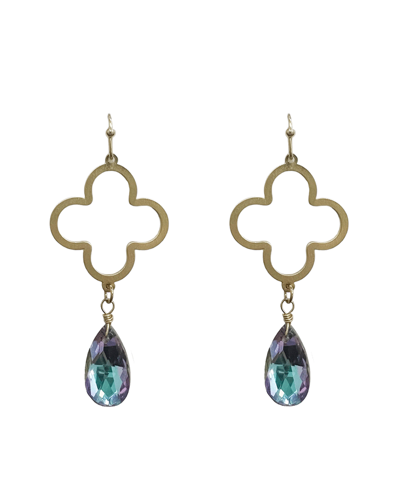 Metal Clover w/ Crystal Charm Earring