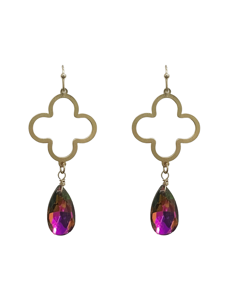 Metal Clover w/ Crystal Charm Earring