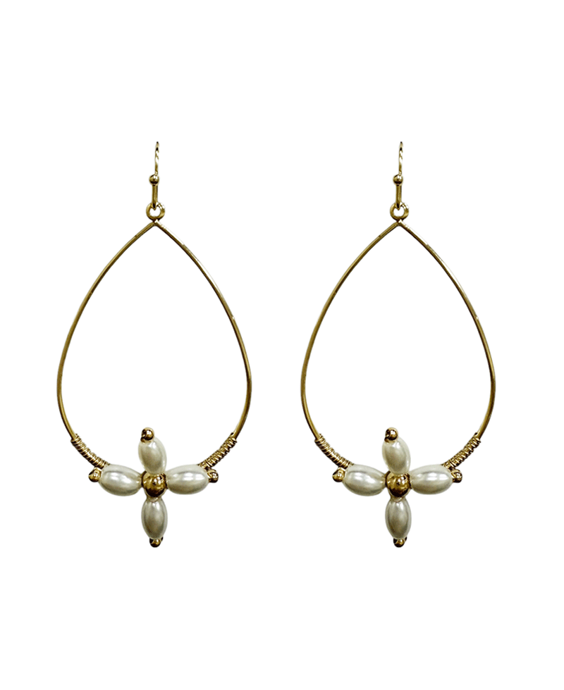 Wire Teardrop w/ Cross Earring