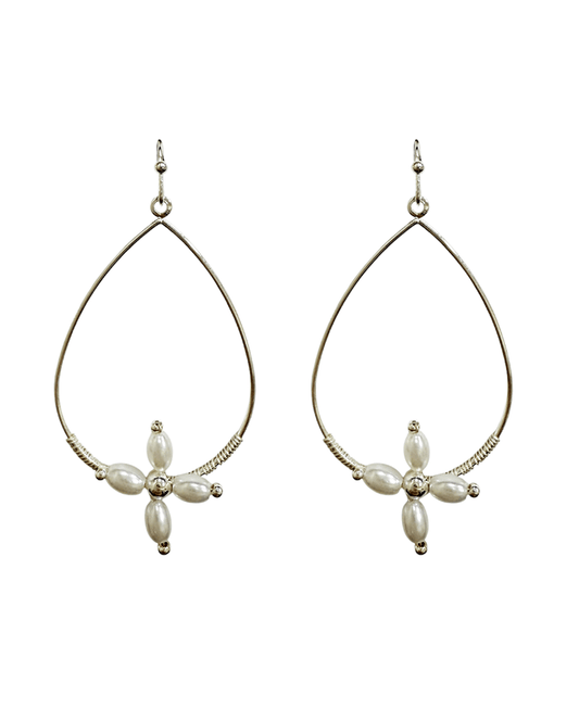Wire Teardrop w/ Cross Earring