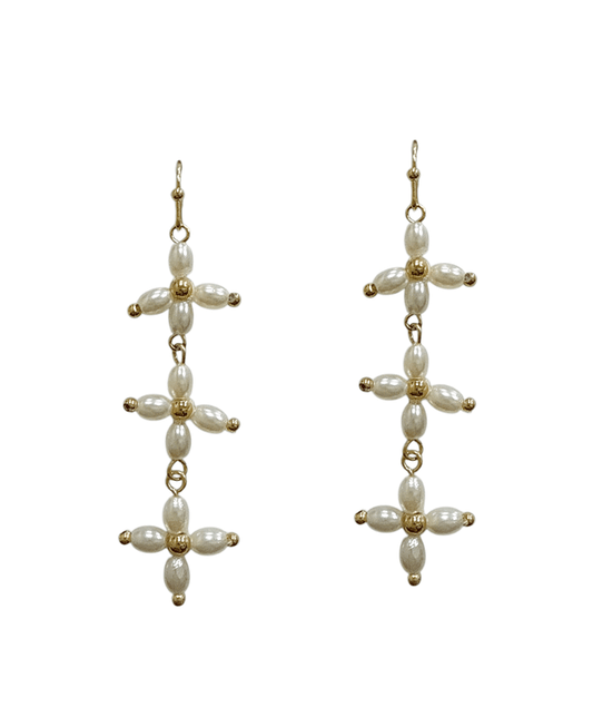 Pearl Cross Drop Earring