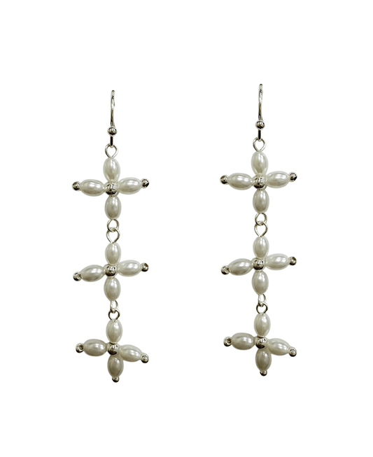 Pearl Cross Drop Earring