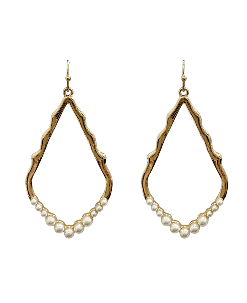 Metal Teardrop Shape w/ Pearl Earring