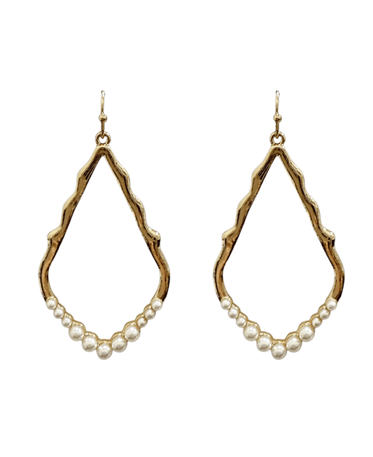 Metal Teardrop Shape w/ Pearl Earring