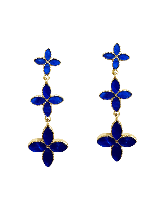 3 Drop Stone Flower Shape Post Earring