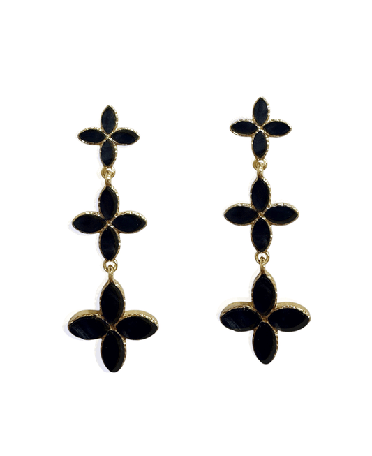 3 Drop Stone Flower Shape Post Earring