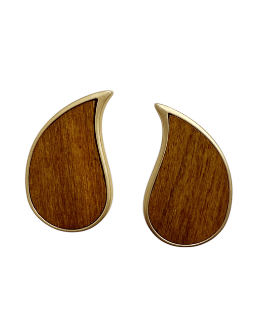 Wood w/ Metal Frame Teardrop Post Earring