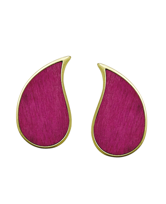 Wood w/ Metal Frame Teardrop Post Earring