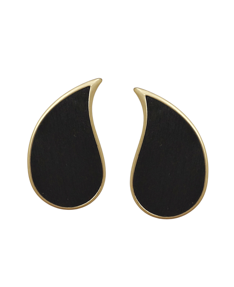 Wood w/ Metal Frame Teardrop Post Earring