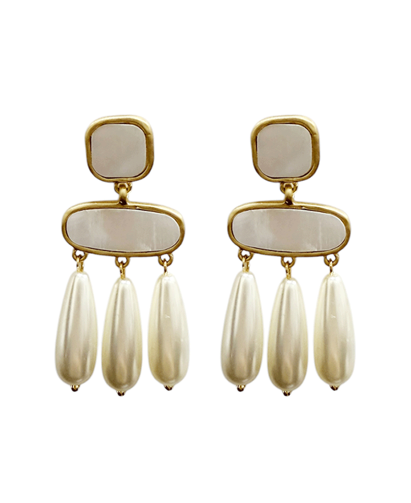 Double Mop w/ Pearls Drop Post Earring