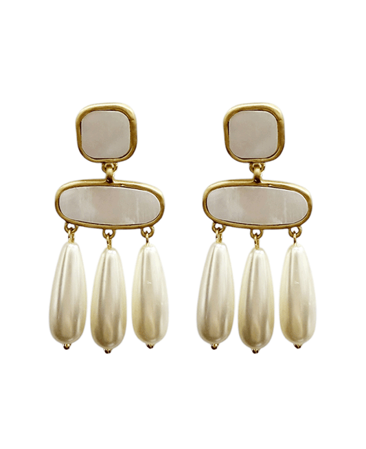 Double Mop w/ Pearls Drop Post Earring