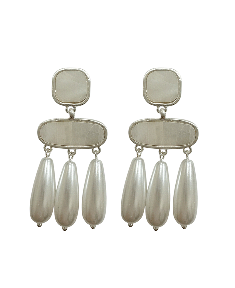 Double Mop w/ Pearls Drop Post Earring
