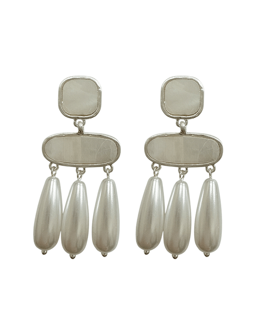 Double Mop w/ Pearls Drop Post Earring