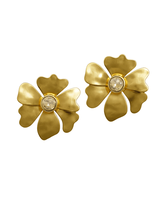 Flower w/ Crystal Metal Post Earring