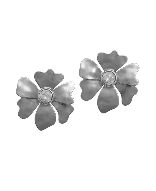 Flower w/ Crystal Metal Post Earring