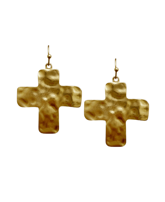 Hammered Metal Cross Earring