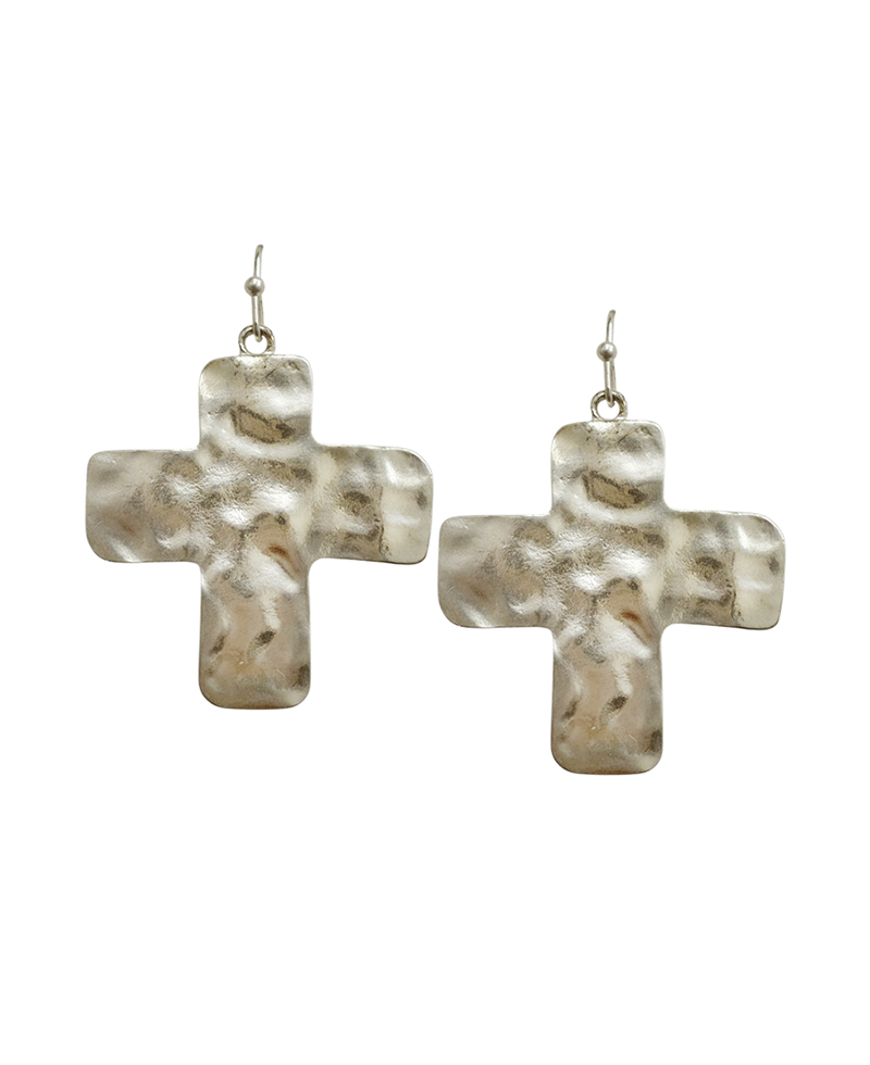 Hammered Metal Cross Earring