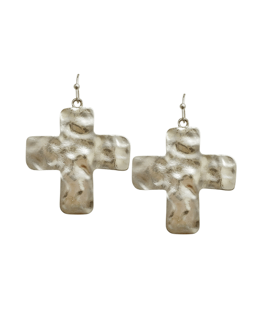 Hammered Metal Cross Earring