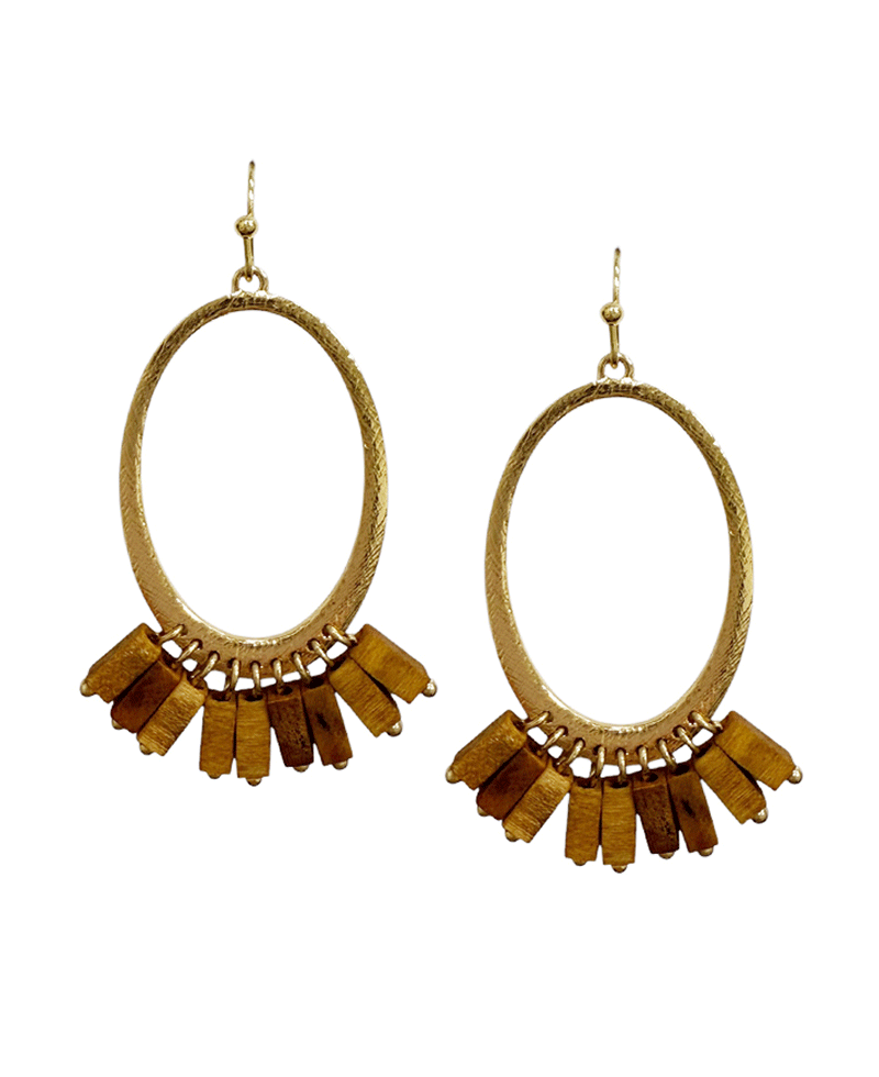 Oval Metal w/ Square Beads Earring